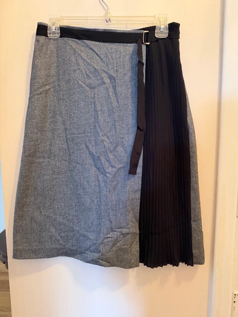 New Elizabeth and James Gray Midi Skirt faux wrap with Black Pleated Side 4
